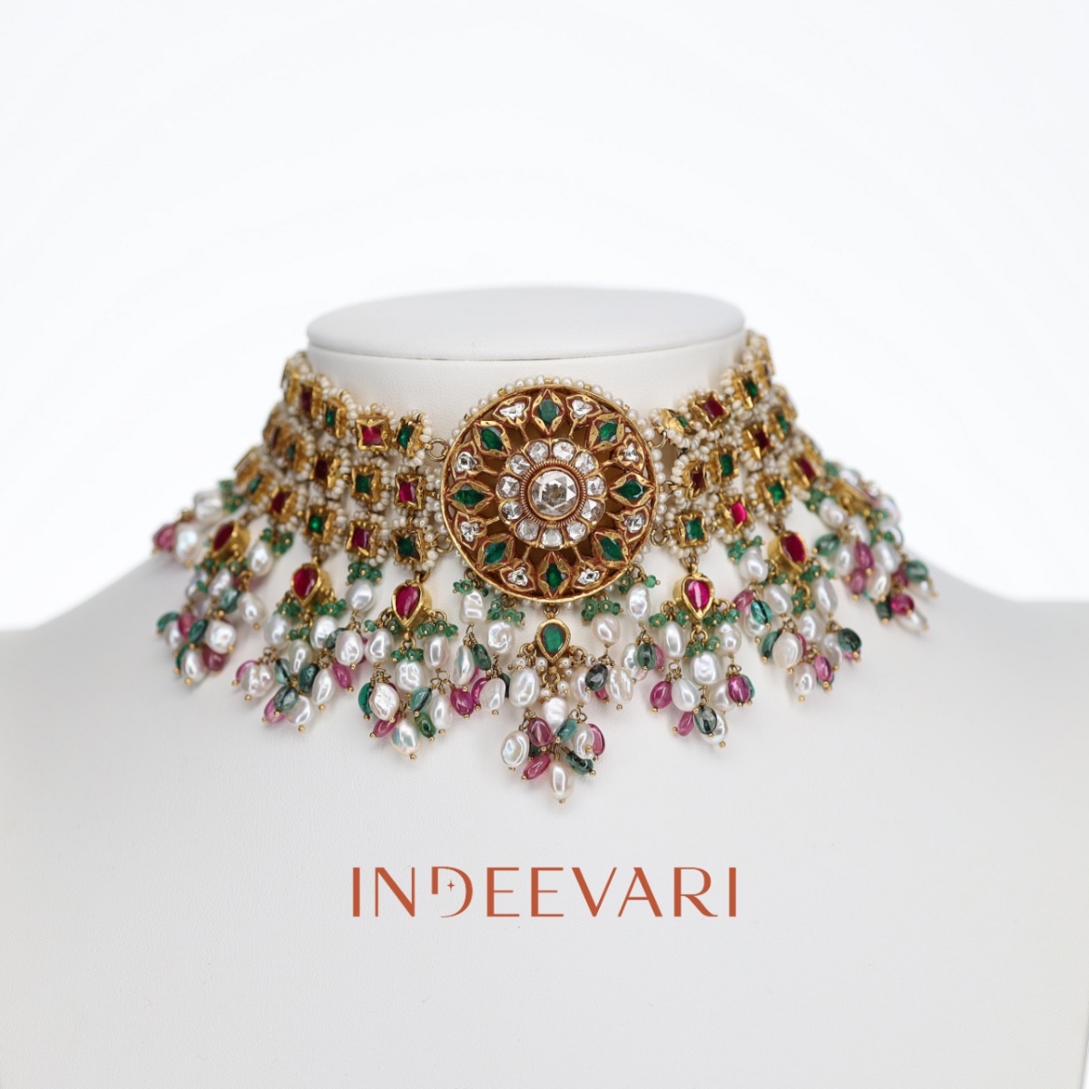 Regal Heritage Choker with Rose-Cut Center — Heritage Indian Jewelry — Heirloom Gift for Mom — Indeevari USA