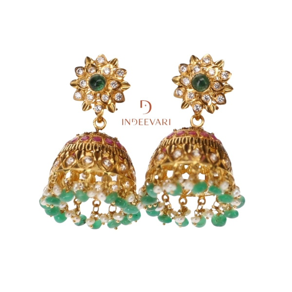 Emerald Blossom Pachi Jhumkis