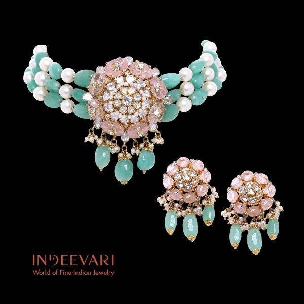 Rose Garden Polki Choker & Earring Set