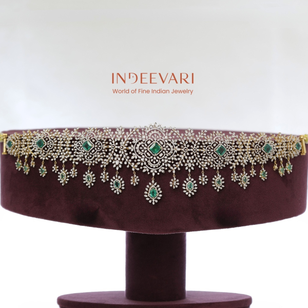 Emerald Bloom CZ Vaddanam – 18kt Rose Gold Finish Bridal Waist Belt