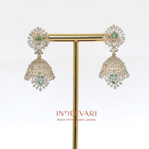 Emerald Jhumka CZ Earrings – 18kt Gold Two-Tone Finish