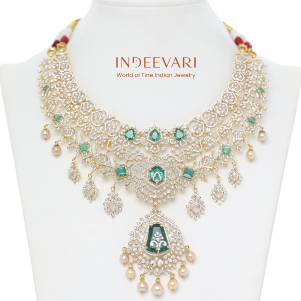 Emerald Pendant CZ Bridal Necklace – 18kt Gold Detachable Necklace