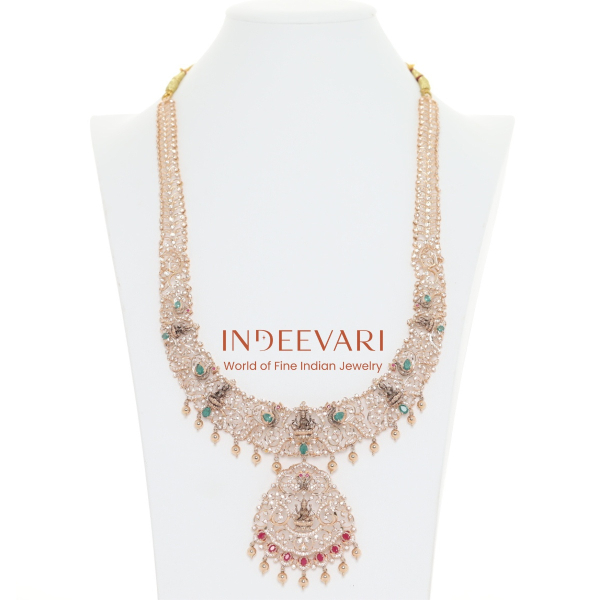 Kriti Rose Gold Temple Long Haram - long haram necklace with premium craftsmanship
