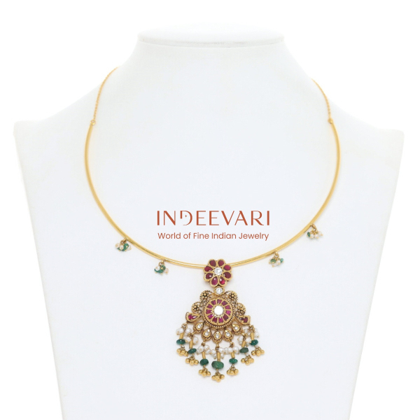 Heritage Ruby Emerald Kanti Necklace - emerald necklace with premium craftsmanship