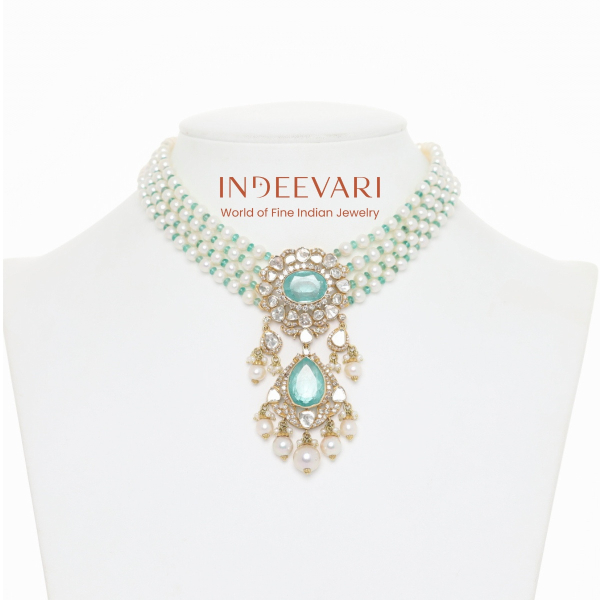 Victorian Lustre Emerald Pearl Choker - emerald necklace with premium craftsmanship