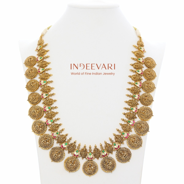 Traditional Temple Coin Necklace with Lakshmi Motifs