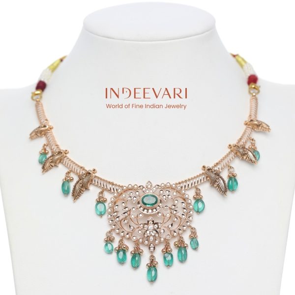 Emerald Peacock CZ Necklace – 18kt Rose Gold Finish