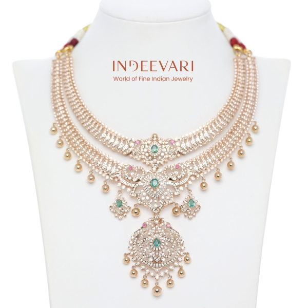 Emerald Ruby CZ Bridal Necklace – 18kt Rose Gold Detachable Necklace