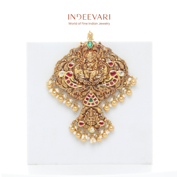 Antique Gold Lakshmi Peacock Kundan Pendant