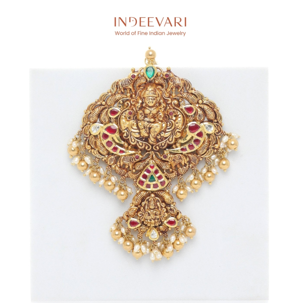 Antique Gold Lakshmi Peacock Kundan Pendant