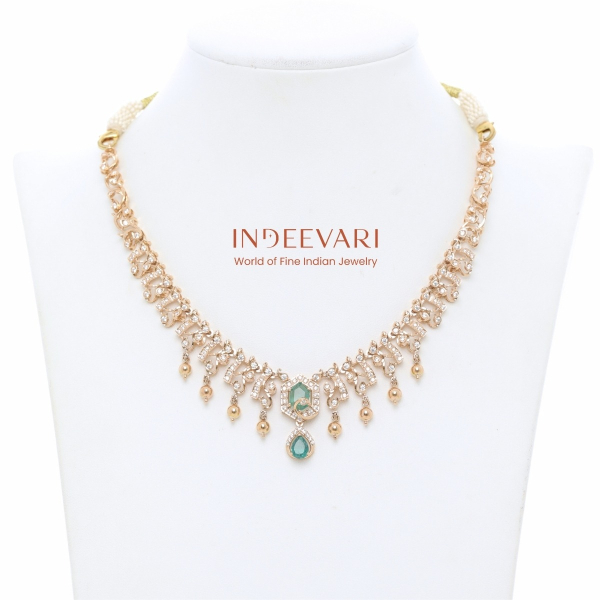 Cz Emerald Floral Gold Necklace