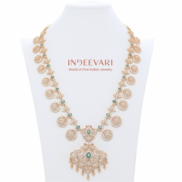 Long Rose Gold Cz Haram with Emerald Pendant