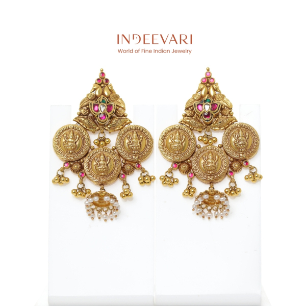 Antique Gold Lakshmi Coin Jhumkasx