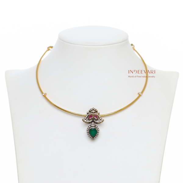 Navya Victorian CZ Kanti with Emerald & Ruby Design