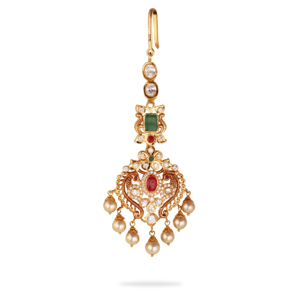 Dhruvika Ruby & Emerald Pearl Drops Maangtika