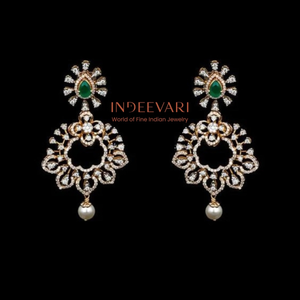 Blissful Diamond and Emerald Chandbali Earrings