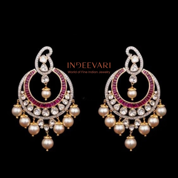 Mango Chandbali With Flat Diamond Polki