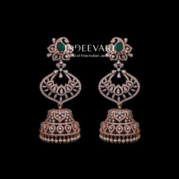 2in1 Detachable Diamond Jhumkis in Rose Gold