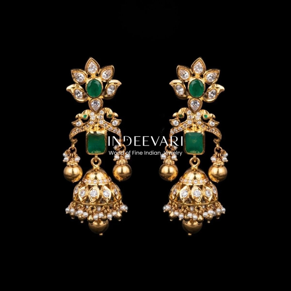Emerald CZ Pearl Jhumkis