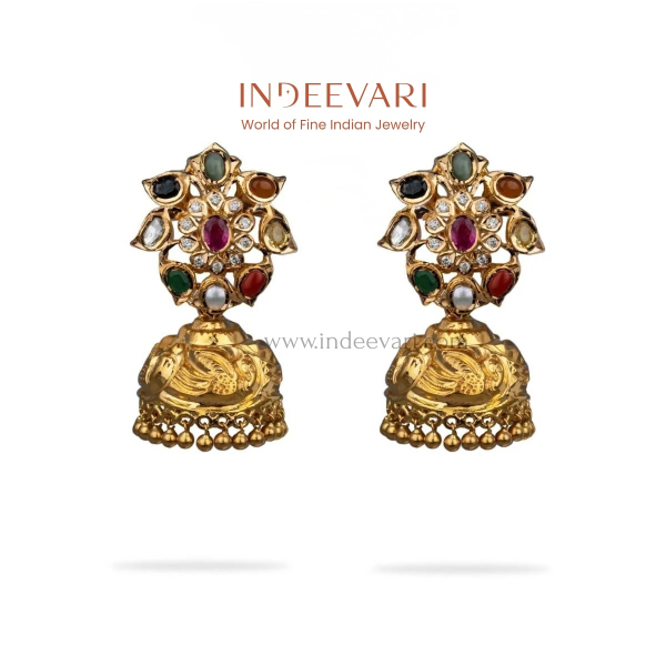 Navratna Studs with Detachable Jhumkis