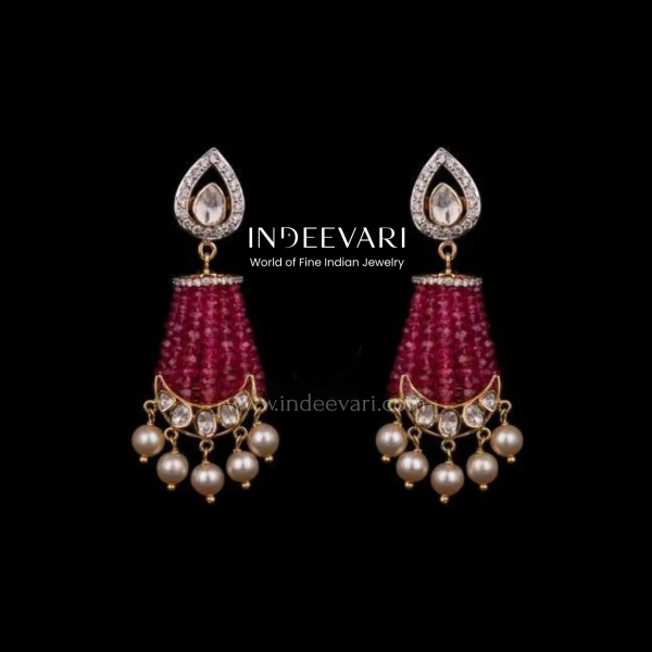 Red Beads Highlight Polki Jhumkis
