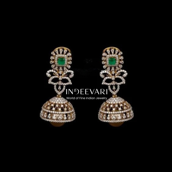 Emerald Jhumkis with dropping pearl