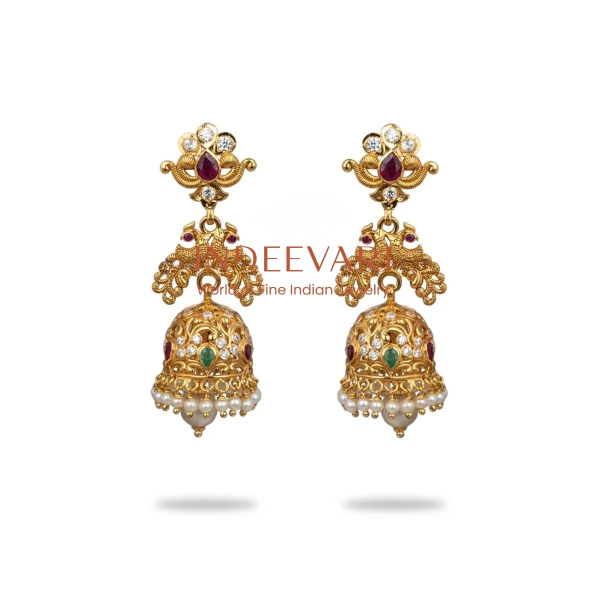 Mesmerising Peacock CZs Jhumkis   