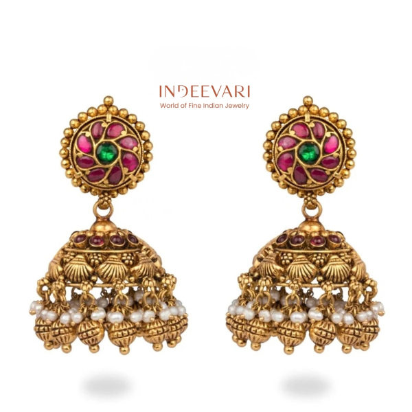 Kundan Jhumkas With Gold Balls and MicroPearls