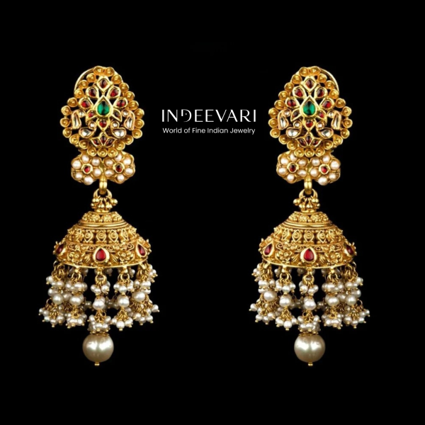 Grand Kundan Micropearl Bridal Jhumkis