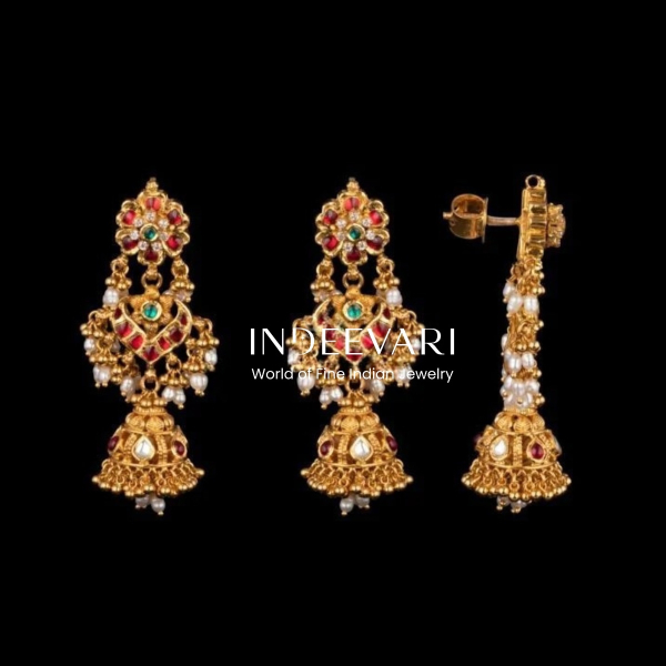 Kundan Gottupusalu with detachable  Jhumkis