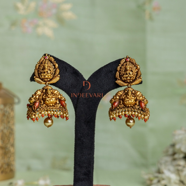 Detachable Coral Nakshi Manvika Jhumkis