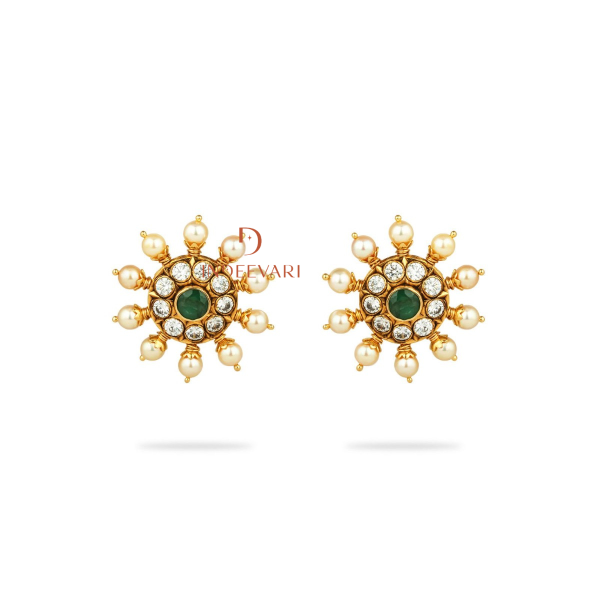 Juhi Emerald and Pearl Stud Earrings