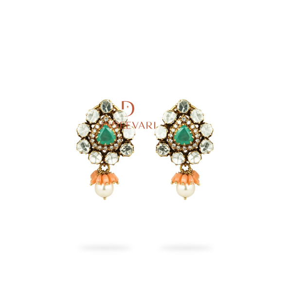 Vibhusha Polki, Emerald & Diamond Earrings