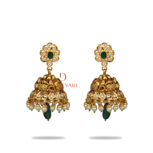Nakshi Emerald and Pearl Jhumka