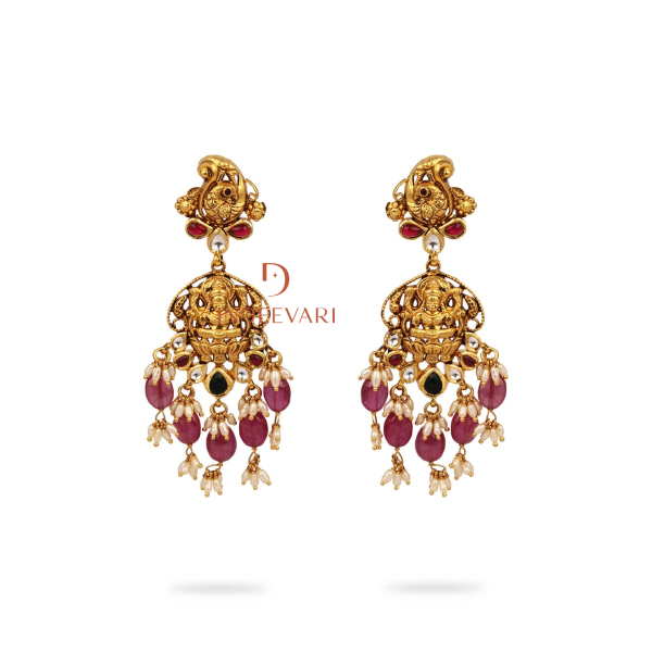 Noorani Antique Ruby, Emeralds, and Pearl Earrings