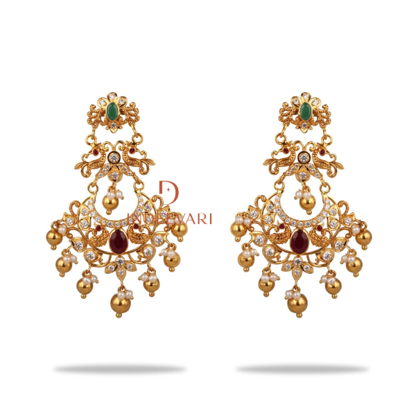 Hasini Pachiwork Chandbali Earrings 