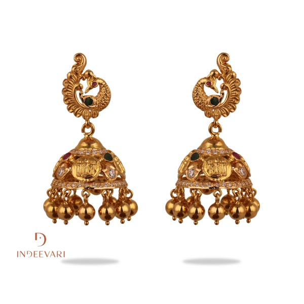 Mudra Semi Antique Ramparivar Jhumki Earrings 