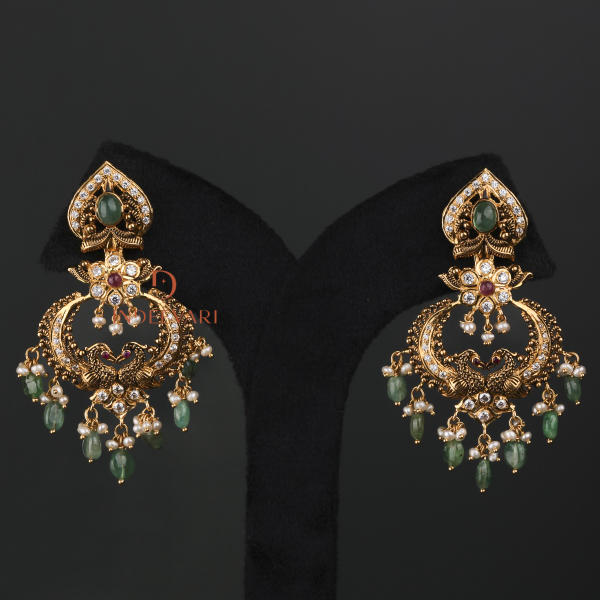 Aagrahi Ruby Emerald chandbali earrings