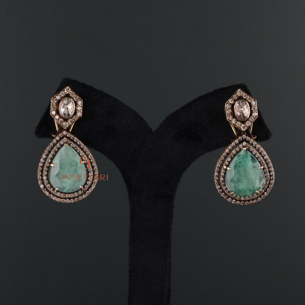 Priyala Diamond Polki & Emerald Earrings
