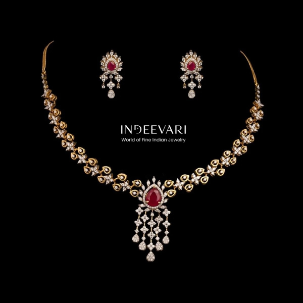 Tasseled Ruby And Diamonds Necklace Set