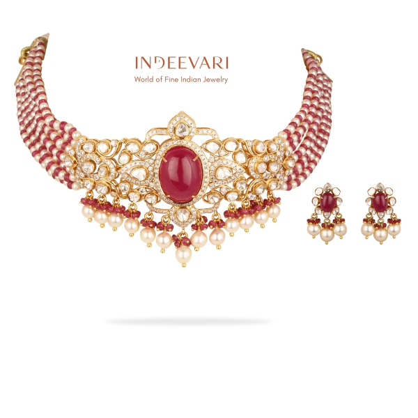 Ruby And Pearl Choker Necklace Set