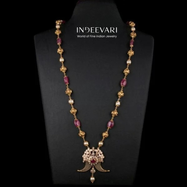 Men's Ruby Polki Highlight Tigernail and 28 inch Chain