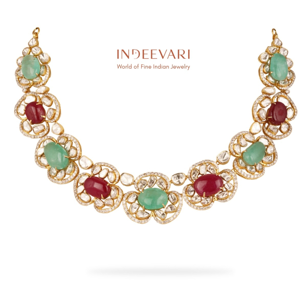Udhayarani Diamond Emerald Polki Neckalce