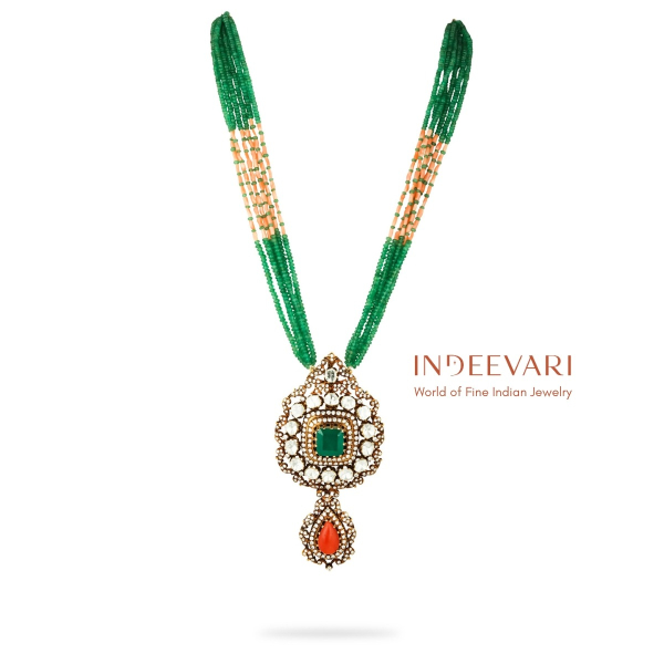 Dityaa Haram Polki Emerald Pearl Necklace
