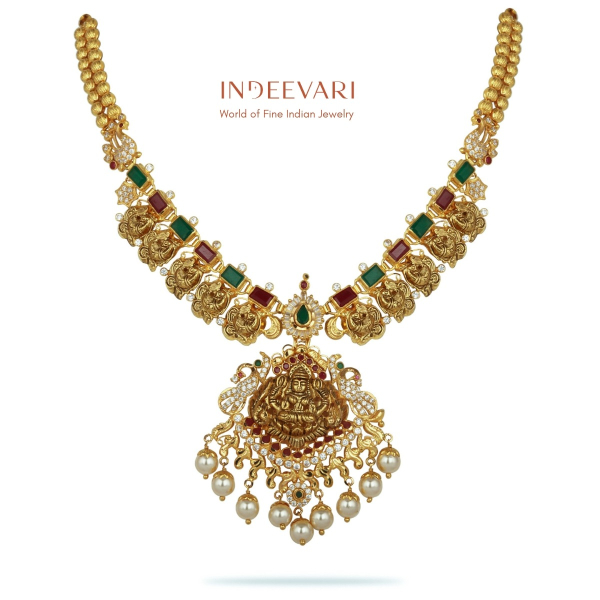 Bhavya Traditional Ruby & Emerald Pearl drop Necklace