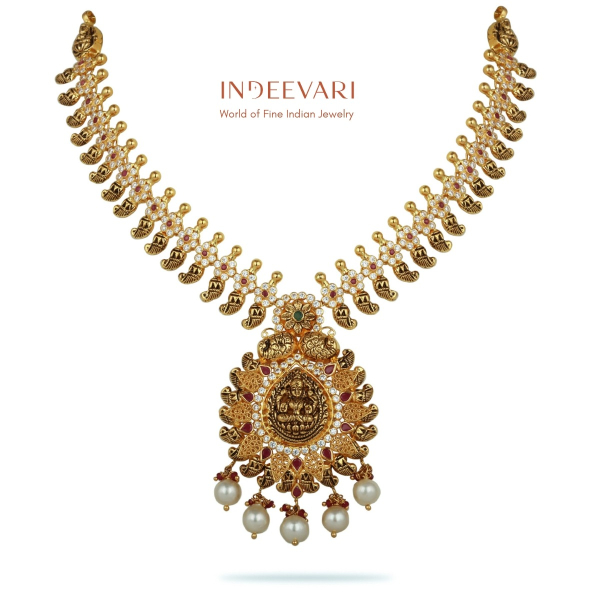 Taashika Traditional Ruby & Emerald Pearl drop Necklace