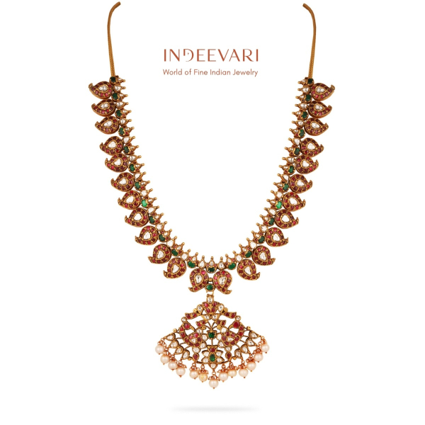 Tarangini Heritage Semi-long Ruby & Emerald Haram Necklace 