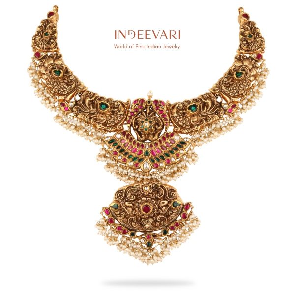 Ishani Heritage Ruby & Emerald Necklace With Detachable Pendant