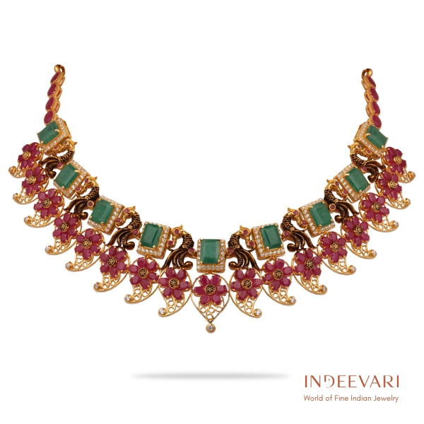 Riha Ruby & Emerald Pachiwork necklace