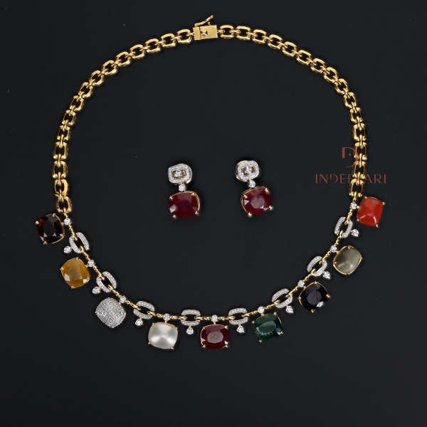 Navratna Diamond Symphony Necklace Set